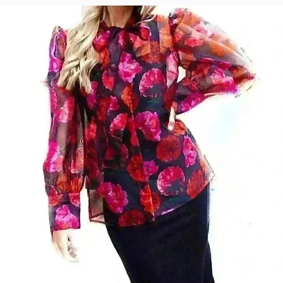 OFFICIALLY QUIGLEY Tops - OFFICIALLY QUIGLEY sheer puffy sleeve floral top